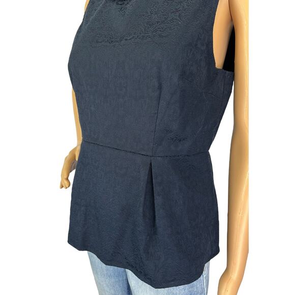 J. Crew Jacquard Peter Pan Peplum Top Navy Blue Sleeveless Size 6 - Picture 7 of 10